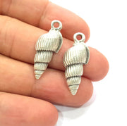4 Oyster Charms Shell Charm Mussel Charms Sea Ocean Silver Charms Antique Silver Plated Metal (30x12mm) G14467