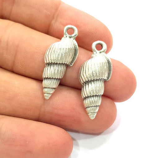 4 Oyster Charms Shell Charm Mussel Charms Sea Ocean Silver Charms Antique Silver Plated Metal (30x12mm) G14467