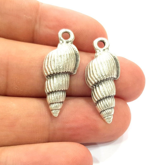 4 Oyster Charms Shell Charm Mussel Charms Sea Ocean Silver Charms Antique Silver Plated Metal (30x12mm) G14467