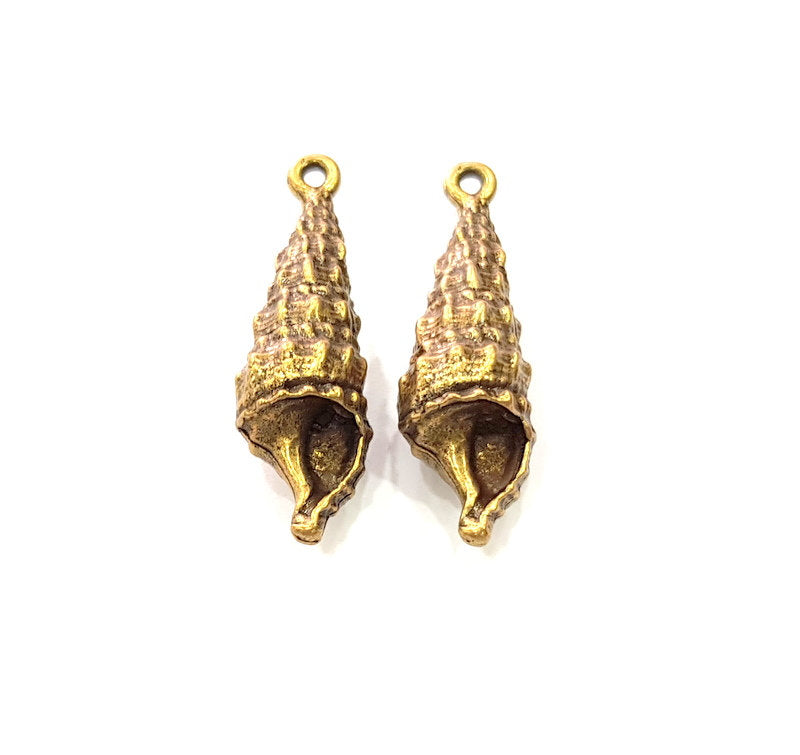 2 Oyster Charms Shell Charm Mussel Charms Sea Ocean Antique Bronze Charm Antique Bronze Plated Metal  (40x11mm) G14469