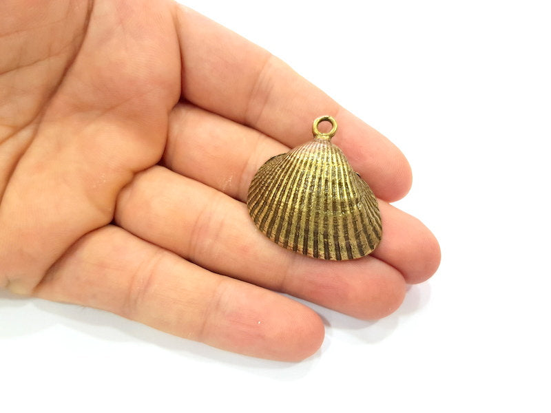 2 Large Oyster Charms Shell Charm Mussel Charms Sea Ocean Antique Bronze Charm Antique Bronze Plated Metal  (36x35mm) G14466