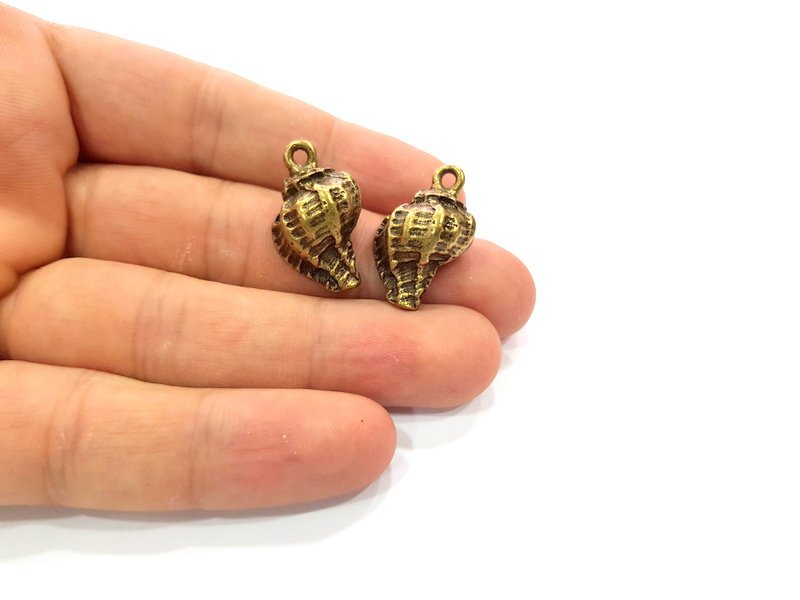 2 Oyster Charms Shell Charm Mussel Charms Sea Ocean Antique Bronze Charm Antique Bronze Plated Metal  (25x15mm) G14470