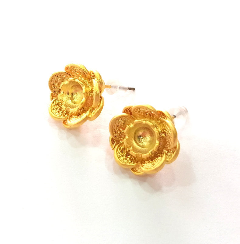 Earring Blank Base Settings Gold Resin Blank Cabochon Bases inlay Blank Mountings Gold Plated Brass (6mm blank) 1 Set  G14480