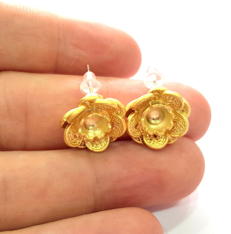 Earring Blank Base Settings Gold Resin Blank Cabochon Bases inlay Blank Mountings Gold Plated Brass (6mm blank) 1 Set  G14480
