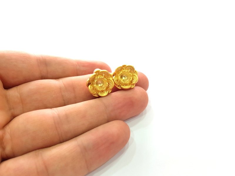 Earring Blank Base Settings Gold Resin Blank Cabochon Bases inlay Blank Mountings Gold Plated Brass (6mm blank) 1 Set  G14480