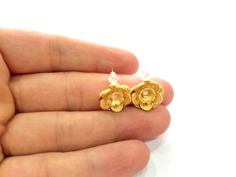 Earring Blank Base Settings Gold Resin Blank Cabochon Bases inlay Blank Mountings Gold Plated Brass (6mm blank) 1 Set  G14480