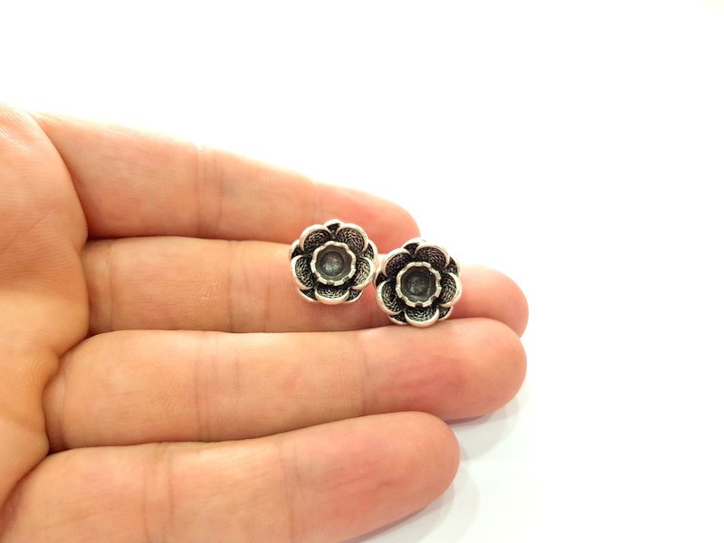 Earring Blank Base Settings Silver Resin Blank Cabochon Base inlay Blank Mountings Antique Silver Plated Brass (6mm blank) 1 Set  G14481