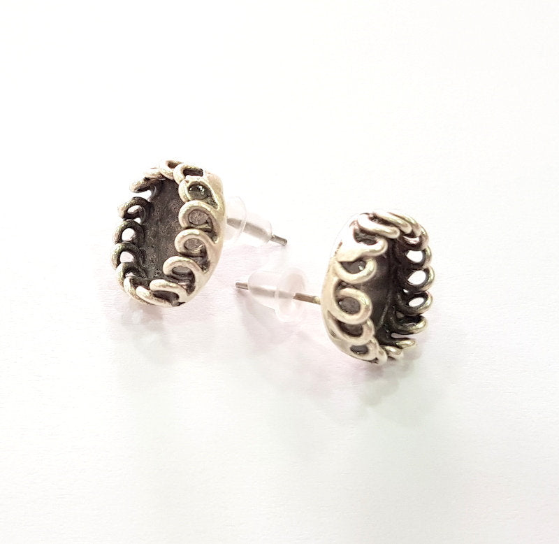 Earring Blank Base Settings Silver Resin Blank Cabochon Base inlay Blank Mountings Antique Silver Plated Brass (10mm blank) 1 Set  G14482