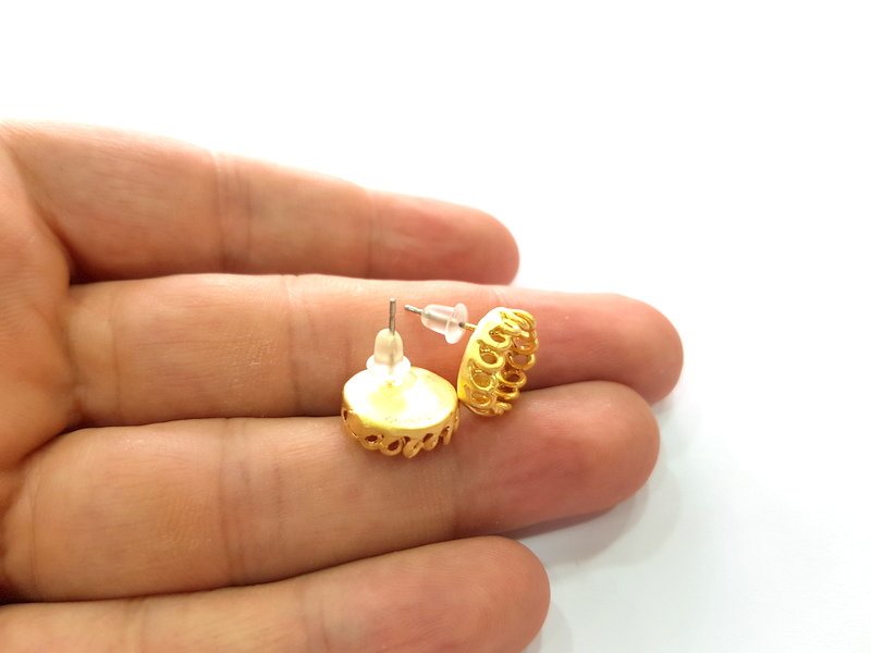 Earring Blank Base Settings Gold Resin Blank Cabochon Bases inlay Blank Mountings Gold Plated Brass (10mm blank) 1 Set  G14483