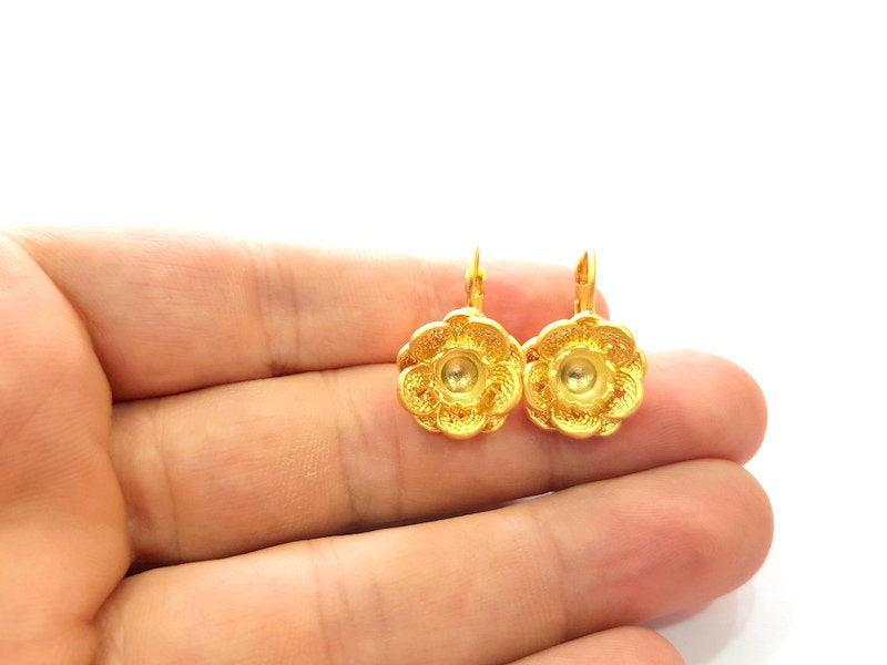 Earring Blank Base Settings Gold Resin Blank Cabochon Bases inlay Blank Mountings Gold Plated Brass (6mm blank) 1 Set  G14484