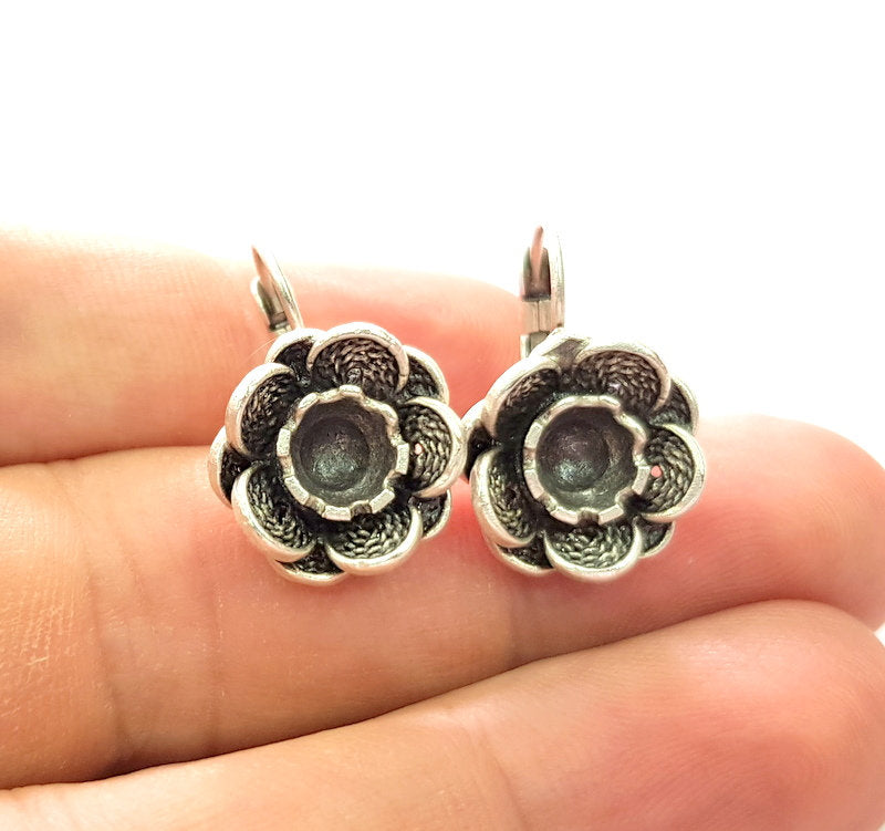 Earring Blank Base Settings Silver Resin Blank Cabochon Base inlay Blank Mountings Antique Silver Plated Brass (6mm blank) 1 Set  G14485