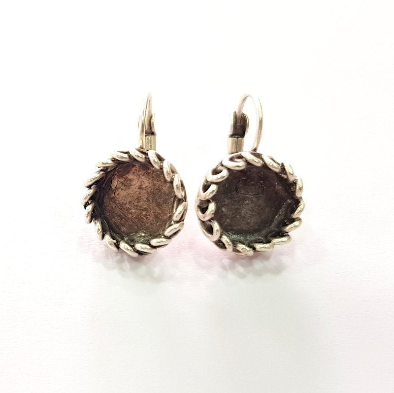 Earring Blank Base Settings Silver Resin Blank Cabochon Base inlay Blank Mountings Antique Silver Plated Brass (10mm blank) 1 Set  G14486