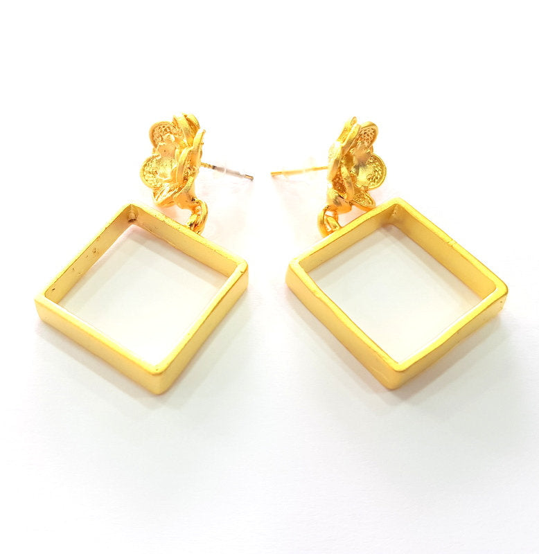 Earring Blank Base Settings Gold Resin Blank Cabochon Bases inlay Blank Mountings Gold Plated Brass (6mm blank) 1 Set  G14489