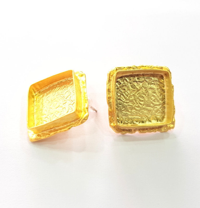 Earring Blank Base Settings Gold Resin Blank Cabochon Bases inlay Blank Mountings Gold Plated Brass (18x18mm blank) 1 Set  G14491
