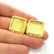 Earring Blank Base Settings Gold Resin Blank Cabochon Bases inlay Blank Mountings Gold Plated Brass (18x18mm blank) 1 Set  G14491