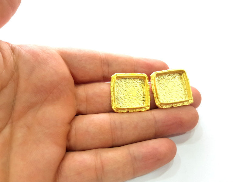 Earring Blank Base Settings Gold Resin Blank Cabochon Bases inlay Blank Mountings Gold Plated Brass (18x18mm blank) 1 Set  G14491