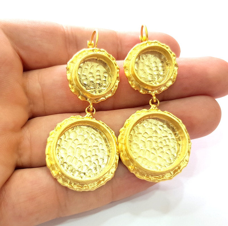 Earring Blank Base Settings Gold Resin Blank Cabochon Bases inlay Blank Mountings Gold Plated Brass (14+20mm blank) 1 Set  G14492