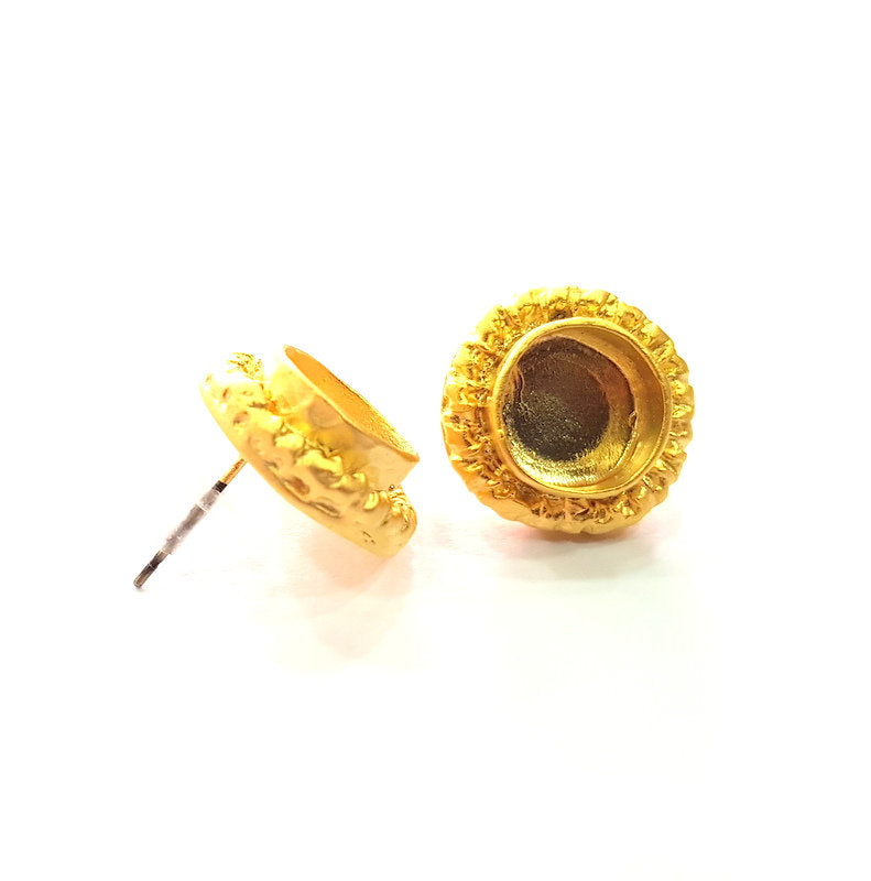 Earring Blank Base Settings Gold Resin Blank Cabochon Bases inlay Blank Mountings Gold Plated Brass (10mm blank) 1 Set  G14495