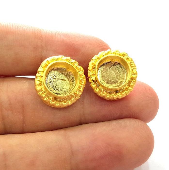 Earring Blank Base Settings Gold Resin Blank Cabochon Bases inlay Blank Mountings Gold Plated Brass (10mm blank) 1 Set  G14495