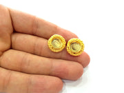 Earring Blank Base Settings Gold Resin Blank Cabochon Bases inlay Blank Mountings Gold Plated Brass (10mm blank) 1 Set  G14495