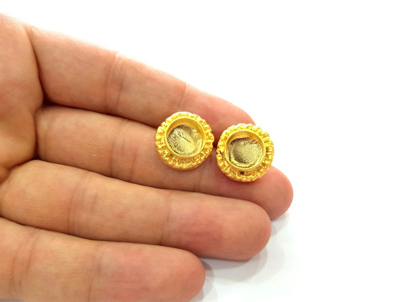 Earring Blank Base Settings Gold Resin Blank Cabochon Bases inlay Blank Mountings Gold Plated Brass (10mm blank) 1 Set  G14495