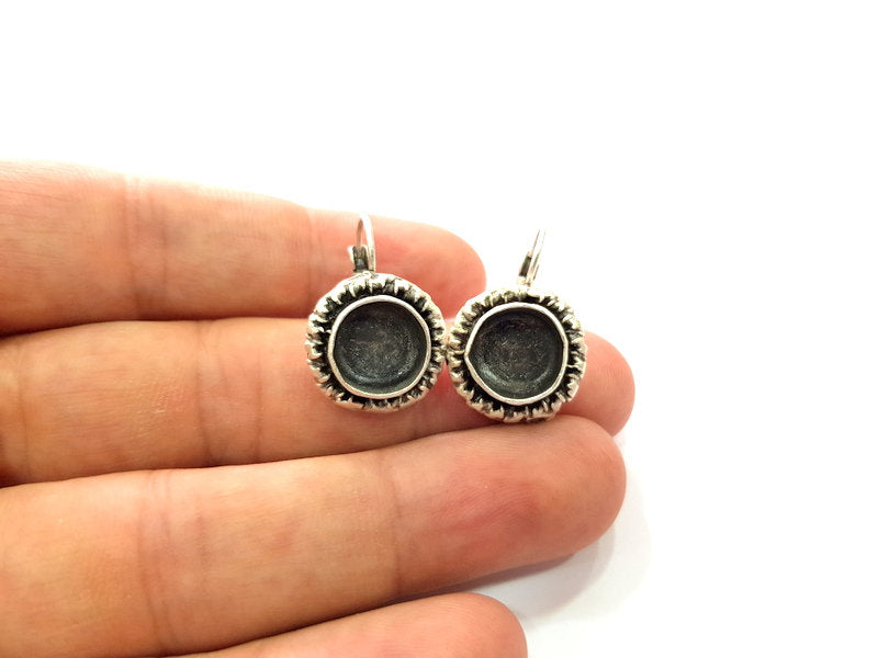 Earring Blank Base Settings Silver Resin Blank Cabochon Base inlay Blank Mountings Antique Silver Plated Brass (10mm blank) 1 Set  G14497