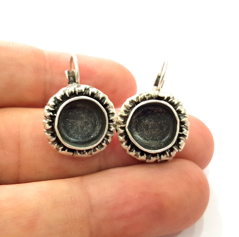 Earring Blank Base Settings Silver Resin Blank Cabochon Base inlay Blank Mountings Antique Silver Plated Brass (10mm blank) 1 Set  G14497