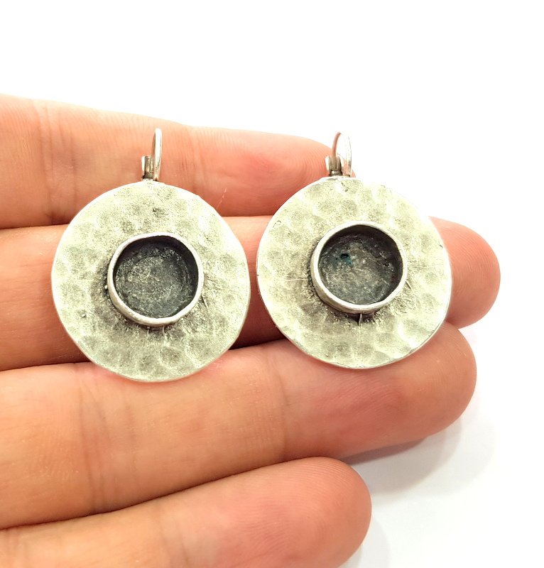Earring Blank Base Settings Silver Resin Blank Cabochon Base inlay Blank Mountings Antique Silver Plated Brass (10mm blank) 1 Set  G14500