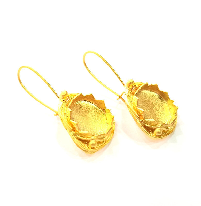Earring Blank Base Settings Gold Resin Blank Cabochon Bases inlay Blank Mountings Gold Plated Brass (15mm blank) 1 Set  G14501