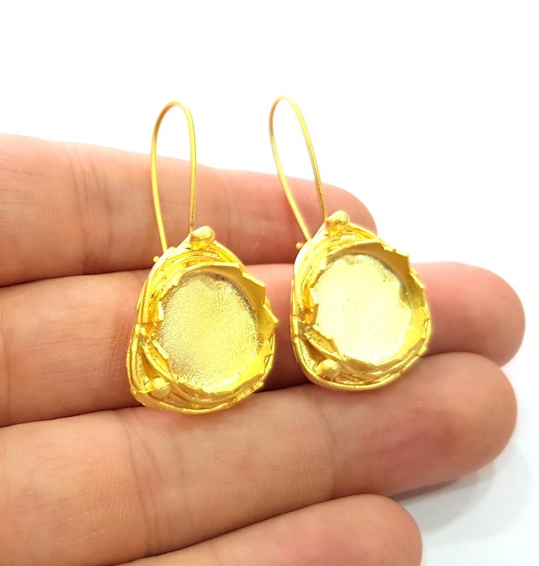 Earring Blank Base Settings Gold Resin Blank Cabochon Bases inlay Blank Mountings Gold Plated Brass (15mm blank) 1 Set  G14501