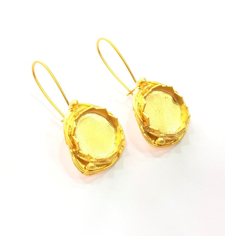 Earring Blank Base Settings Gold Resin Blank Cabochon Bases inlay Blank Mountings Gold Plated Brass (15mm blank) 1 Set  G14501