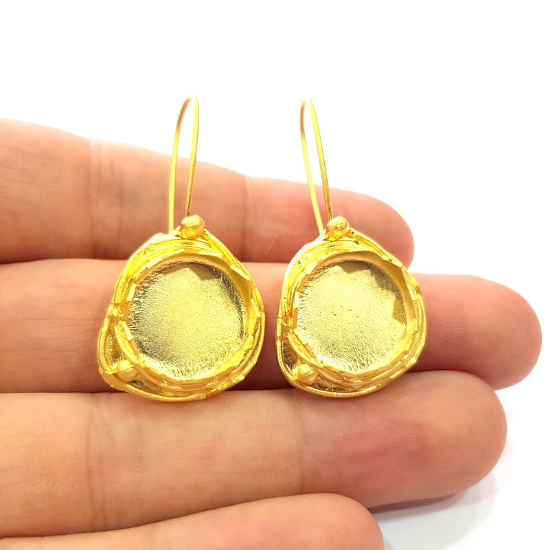 Earring Blank Base Settings Gold Resin Blank Cabochon Bases inlay Blank Mountings Gold Plated Brass (15mm blank) 1 Set  G14501