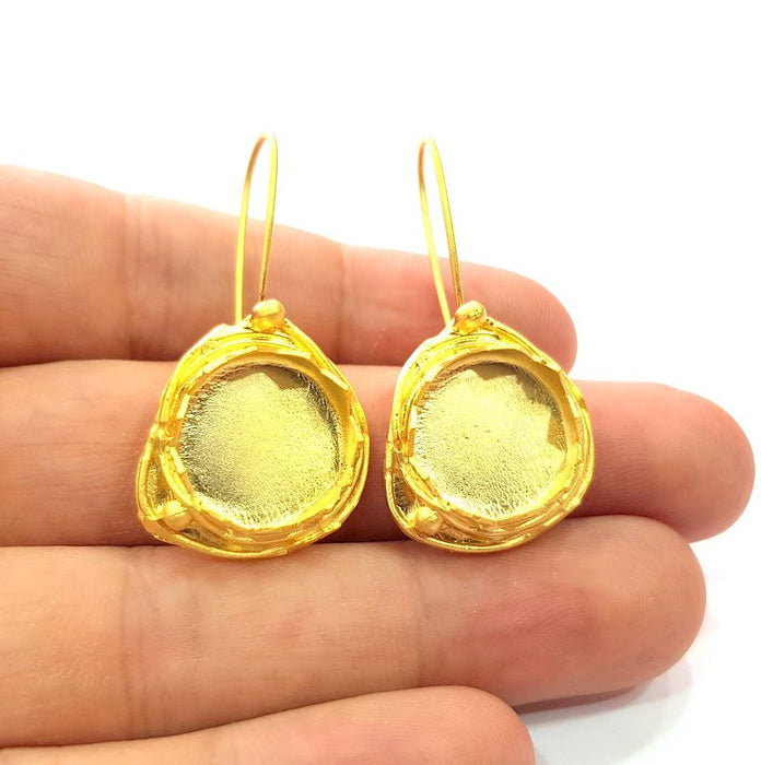 Earring Blank Base Settings Gold Resin Blank Cabochon Bases inlay Blank Mountings Gold Plated Brass (15mm blank) 1 Set  G14501