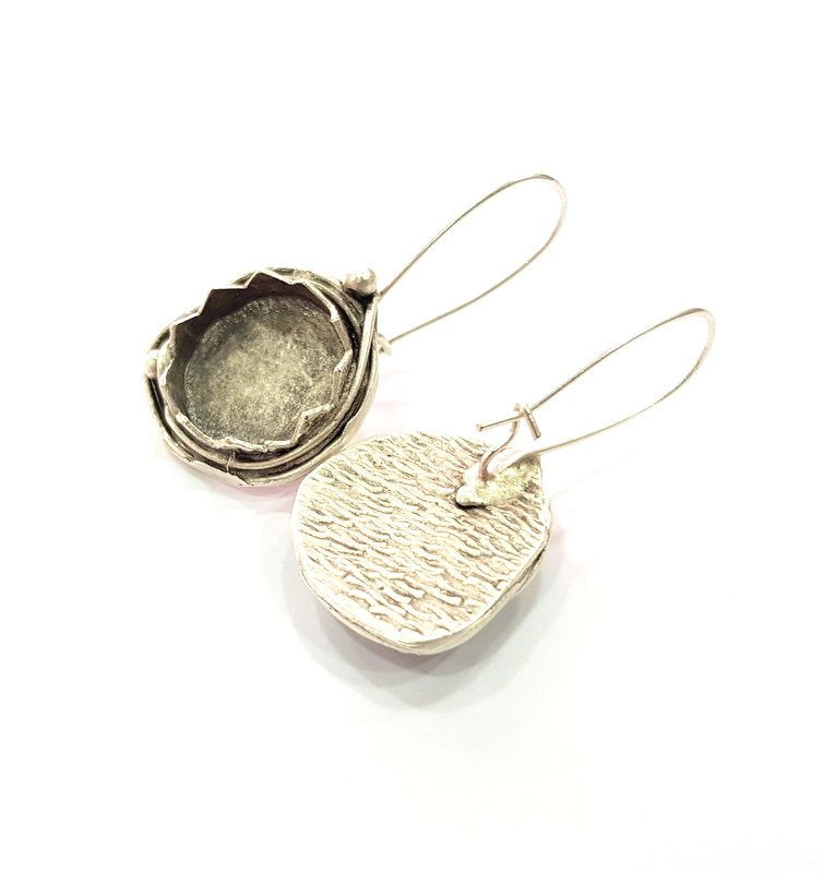 Earring Blank Base Settings Silver Resin Blank Cabochon Base inlay Blank Mountings Antique Silver Plated Brass (15mm blank) 1 Set  G14502