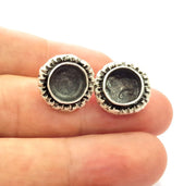 Earring Blank Base Settings Silver Resin Blank Cabochon Base inlay Blank Mountings Antique Silver Plated Brass (10mm blank) 1 Set  G14503