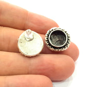 Earring Blank Base Settings Silver Resin Blank Cabochon Base inlay Blank Mountings Antique Silver Plated Brass (10mm blank) 1 Set  G14503