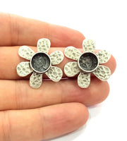 Earring Blank Base Settings Silver Resin Blank Cabochon Base inlay Blank Mountings Antique Silver Plated Brass (10mm blank) 1 Set  G14504