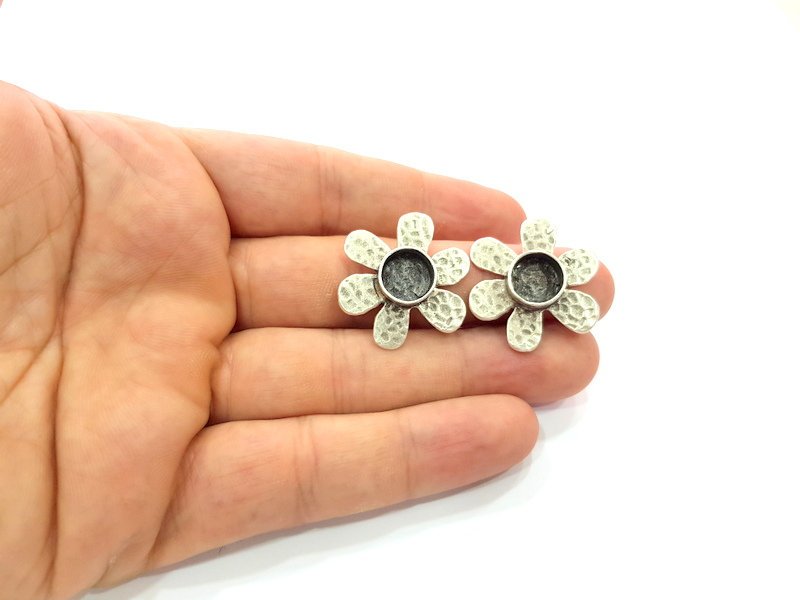 Earring Blank Base Settings Silver Resin Blank Cabochon Base inlay Blank Mountings Antique Silver Plated Brass (10mm blank) 1 Set  G14504