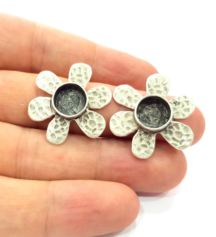 Earring Blank Base Settings Silver Resin Blank Cabochon Base inlay Blank Mountings Antique Silver Plated Brass (10mm blank) 1 Set  G14504