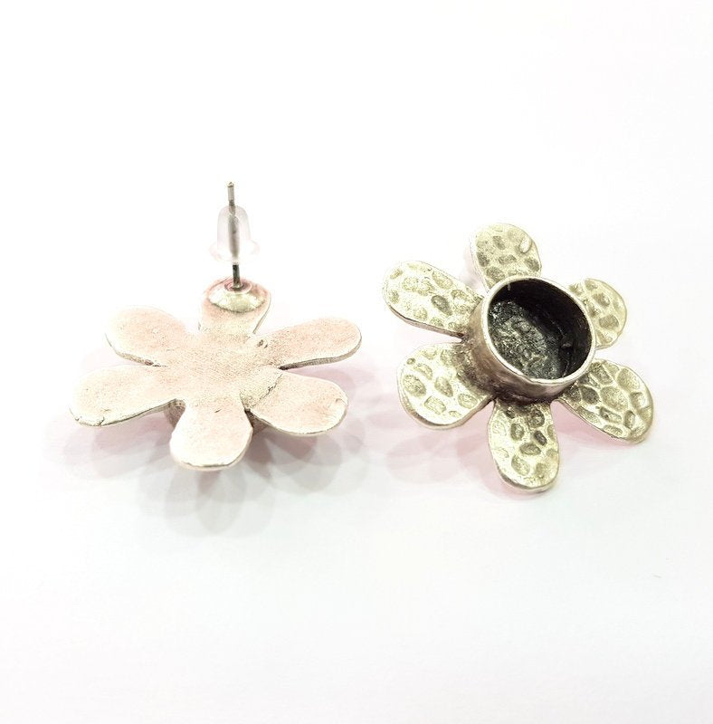 Earring Blank Base Settings Silver Resin Blank Cabochon Base inlay Blank Mountings Antique Silver Plated Brass (10mm blank) 1 Set  G14504