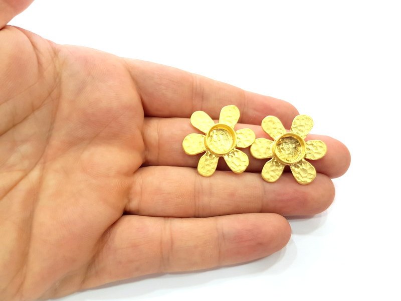 Earring Blank Base Settings Gold Resin Blank Cabochon Bases inlay Blank Mountings Matte Gold Plated Brass (10mm blank) 1 Set  G14506