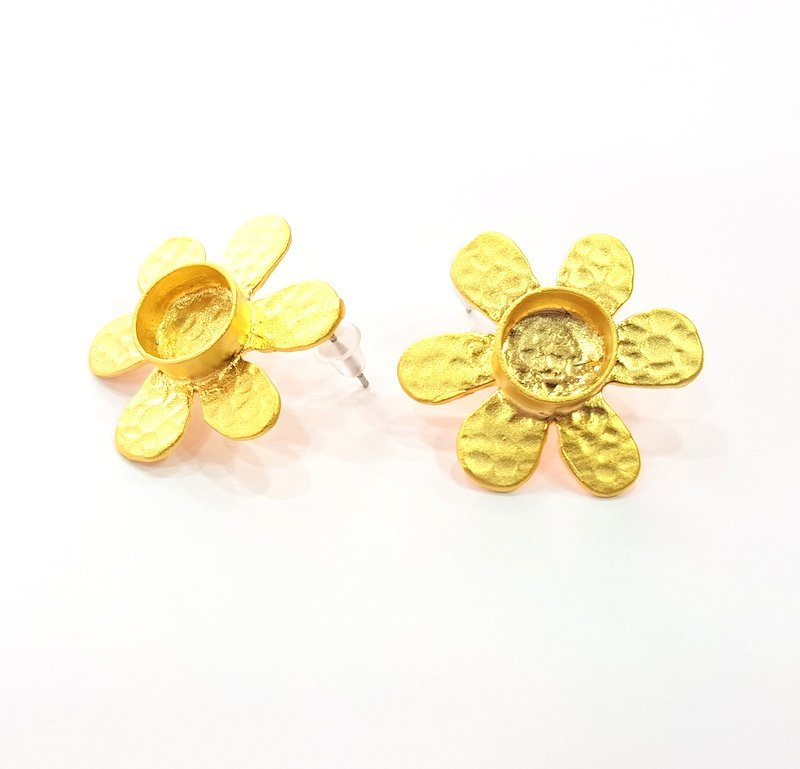Earring Blank Base Settings Gold Resin Blank Cabochon Bases inlay Blank Mountings Matte Gold Plated Brass (10mm blank) 1 Set  G14506
