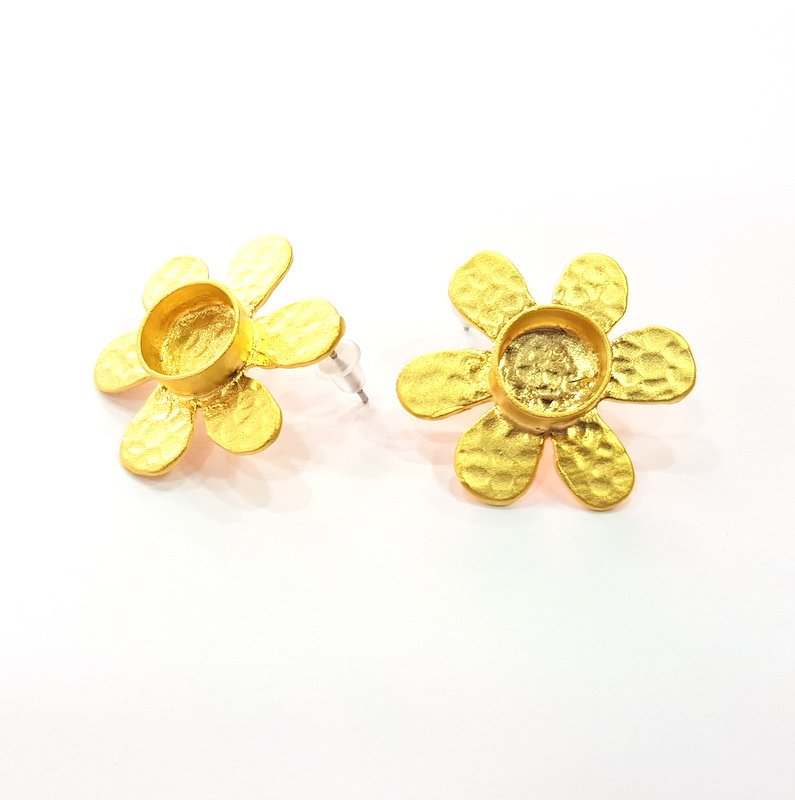 Earring Blank Base Settings Gold Resin Blank Cabochon Bases inlay Blank Mountings Matte Gold Plated Brass (10mm blank) 1 Set  G14506
