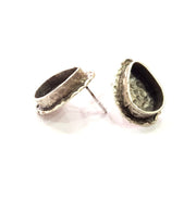 Earring Blank Base Settings Silver Resin Blank Cabochon Base inlay Blank Mountings Antique Silver Plated Brass (14x10mm blank) 1 Set  G14508