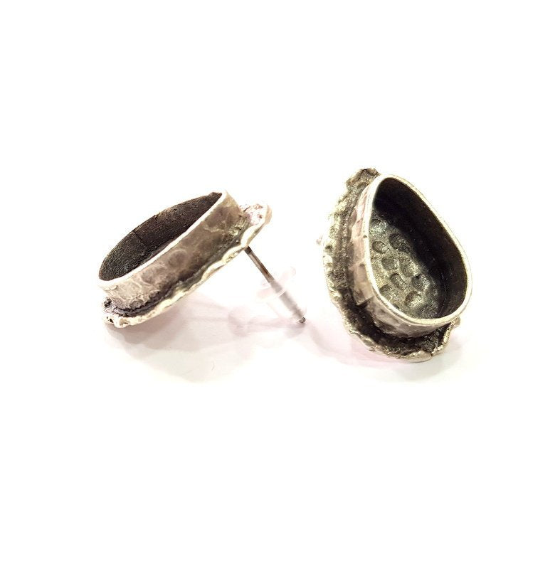 Earring Blank Base Settings Silver Resin Blank Cabochon Base inlay Blank Mountings Antique Silver Plated Brass (14x10mm blank) 1 Set  G14508