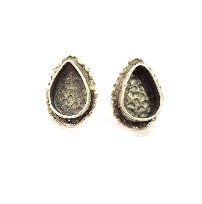 Earring Blank Base Settings Silver Resin Blank Cabochon Base inlay Blank Mountings Antique Silver Plated Brass (14x10mm blank) 1 Set  G14508
