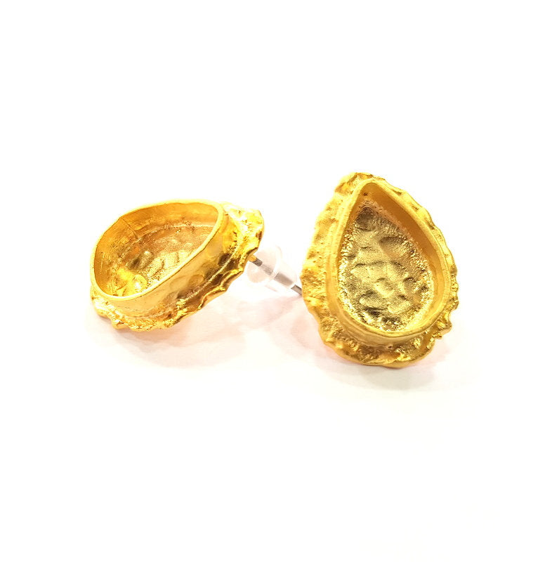 Earring Blank Base Settings Gold Resin Blank Cabochon Bases inlay Blank Mountings Gold Plated Brass (14x10mm blank) 1 Set  G14509