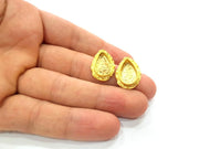 Earring Blank Base Settings Gold Resin Blank Cabochon Bases inlay Blank Mountings Gold Plated Brass (14x10mm blank) 1 Set  G14509