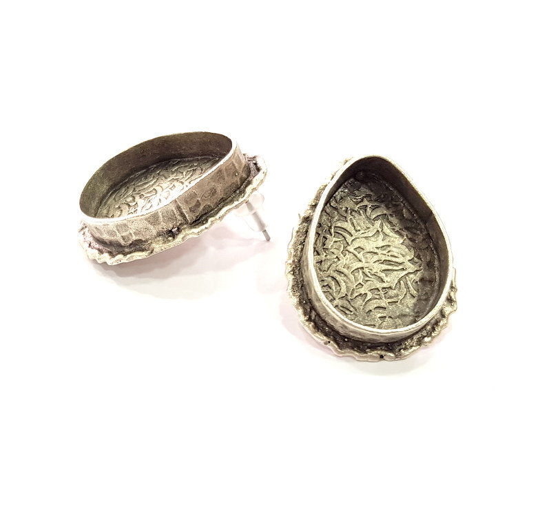 Earring Blank Base Settings Silver Resin Blank Cabochon Base inlay Blank Mountings Antique Silver Plated Brass (25x18mm blank) 1 Set  G14510