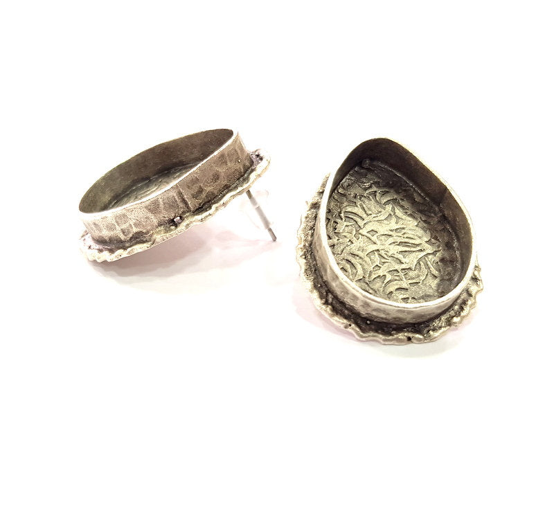 Earring Blank Base Settings Silver Resin Blank Cabochon Base inlay Blank Mountings Antique Silver Plated Brass (25x18mm blank) 1 Set  G14510